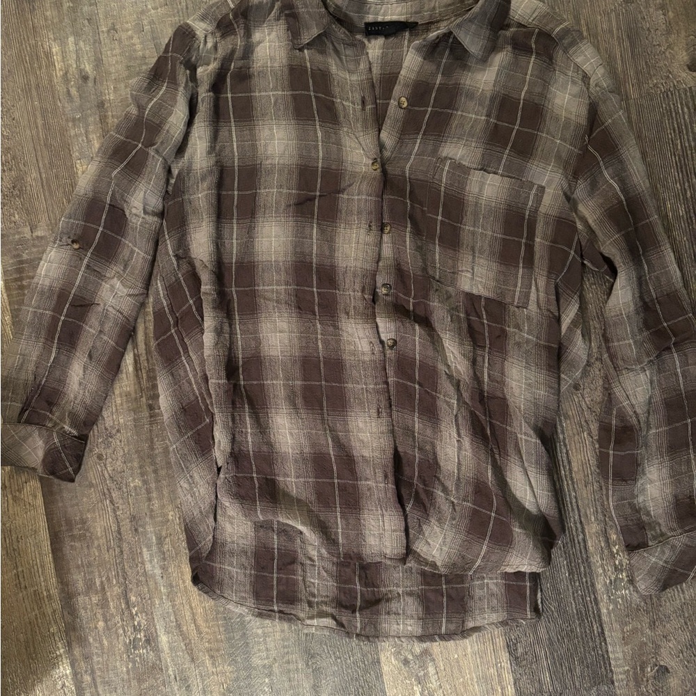 Jany and Delancy Plaid Brown Button Up Shirt